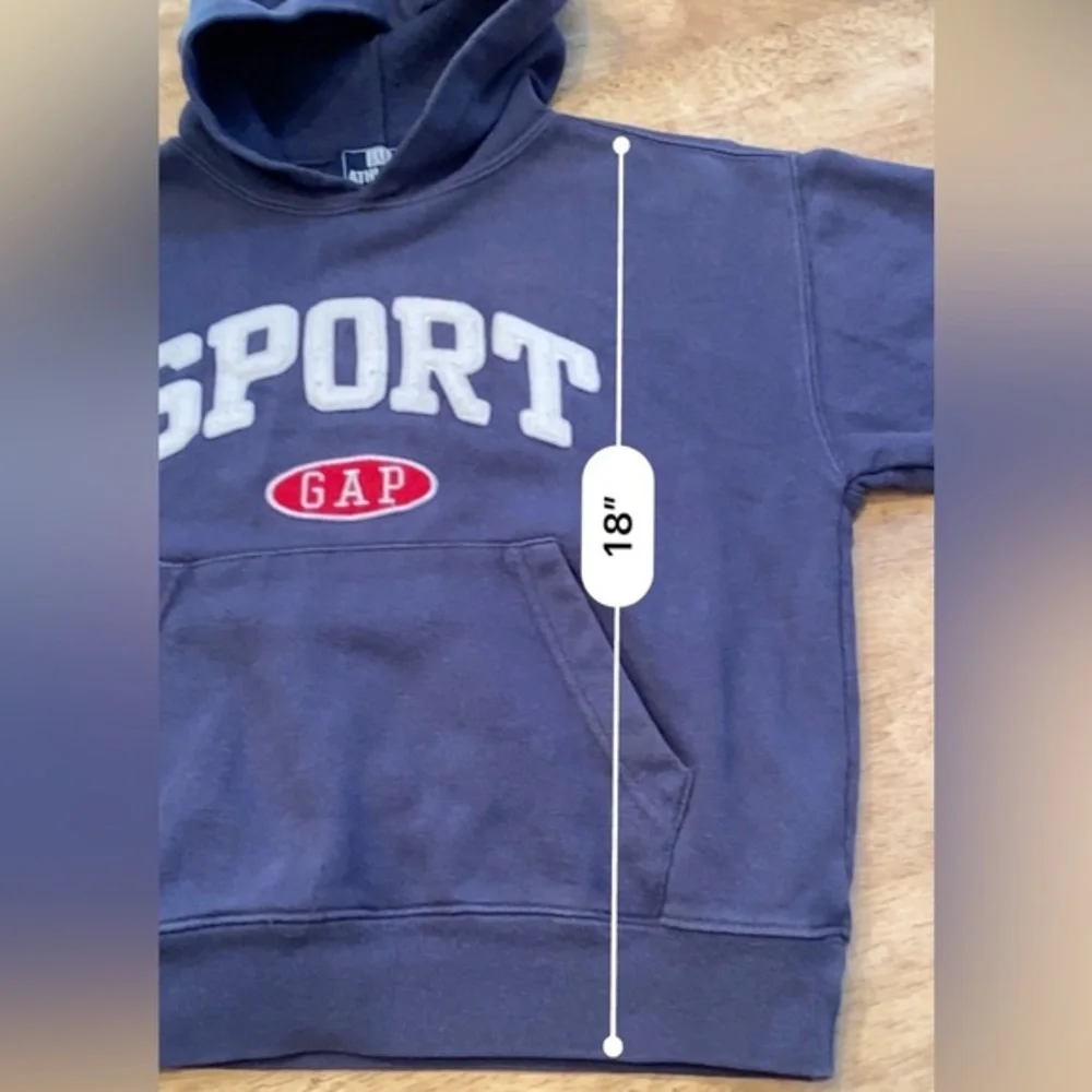 Vintage Gap Athletic Classic‎ Youth Sm Navy Hoodie With Front Graphic and Pouch